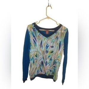 Missoni For Target Abstract V Neck Long Sleeved Paneled Blouse Size Large